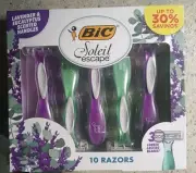 New Bic Soleil escape 3 Blade Razors Box Of 10 Lavender & Eucalyptus Scented...