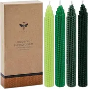 DEYBBY 8" Hand-Rolled Beeswax Taper Candles 4 Pack Cone Top,Pure Natural Honeycomb Bee Wax Candle,4Hour Burn Time(Green Summer)