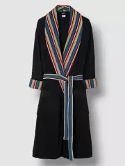 $295 Paul Smith Men's Black Striped Sleepwear Cotton Shawl Collar Robe Size S