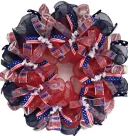 Red White Blue Patriotic Ribbon Deco Mesh Wreath