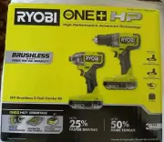 Ryobi ONE Plus HP 18V Brushless Cordless Compact 1/2" Drill and Impact Driver...