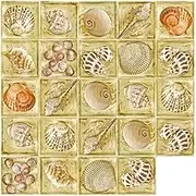 iplusmile Ocean Tile Stickers, 24pcs 10x10cm Peel and Stick Tile Decals Shell Stick On Tiles Stickers Self Adhesive Tile Stickers Backsplash Tile for Kitchen Bathroom Golden