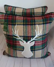2 Charles Gallen Celtic Tartan Plaid Throw Pillow w/Stag Head & Feather Pillow