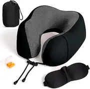 [PWzing] 360 Degree Head Support Neck Pillow for Travel, Memory Foam Airplane Pillow for Women & Men, Portable U Shaped Travel Neck Pillow with Storage Bag, Comfortable Rest Pillow for Train, Cars, Office