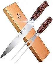 TUO Carving Set - 9" Carving Knife & 7" Fork - Professional 2 Pcs Meat Carving Knife Set - German Stainless Steel Slicing Set - Pakkawood Handle - Luxurious Gift Box Included - Fiery Phoenix Series