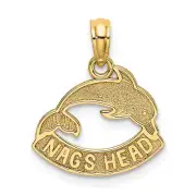 Lex & Lu 14k Yellow Gold Textured NAGS HEAD Banner w/Dolphin Charm