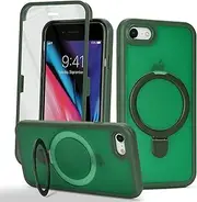 Cavor for iPhone SE 2020/ SE 2022/7/ 8 Case Built-in Screen Protector Magnetic Invisible Kickstand Compatible with MagSafe Cover 360° Full Body Protective Frosted Matte Phone Cases-Stand Dark Green
