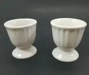 Set Of 2 PIER 1 IMPORTS Egg Holder Cup White Ceramic Ribbed 1990s