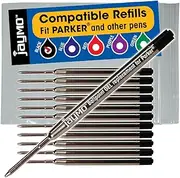 Jaymo - 12 - Black Gel Parker Compatible Pen Refills. Smooth Writing German .7mm Medium Tip and Ink. #30525PP