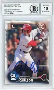 Carlson, Dylan Cardinals Signed 2017 Bowman RC #BD89 BGS 10 Card - Topps