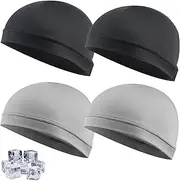 [Ltsbaed] Pack of 4 Cycling Hats Summer Cooling Cycling Hat Under Helmet, Breathable Elastic Underhelmet Cap, Underhat Bicycle Helmet, Cycling Cap Sun Protection for Men and Women, Black, grey, One size