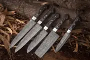 Handmade Damascus Steel Chef Knives Set Fixed Blades Kitchen Knife Set Full Tang