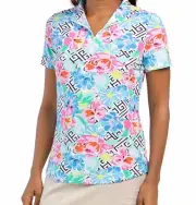 IBKUL Hera Mock Neck Top Short Sleeve Size Small Multi Women’s Golf Shirt UPF 50