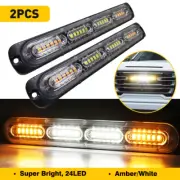 2PCS Amber/White 24LED Car Truck Warning Hazard Flashing Beacon Strobe Light Bar