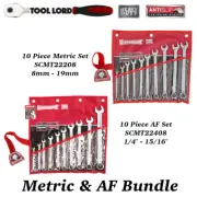 Sidchrome 10 Pce Metric & 10 Pce AF Ring & Open End Spanner Set 8-19mm 1/4-15/16