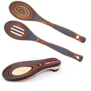 Island Bamboo Pakkawood Cooking Spoon Set with Spoon Rest