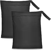 Giantree 2 Pack Wet Bags, Waterproof Wet Dry Bag for Swimsuit and Towels Black Travel Laundry Bag Reusable Bag for Travel with Handle Zippered Wet Clothes Bag for Travel Gym Beach Pool(12 × 14inch)