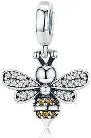 [Meetccy charm] Yellow Queen Bee Charms for Bracelet 925 Sterling Silver Lucky Animal Charm Necklace Birthday Charm