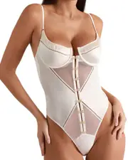 Kiki de Montparnasse Temptress Bodysuit in Ivory at Nordstrom, Size Medium