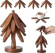 Wooden Tree Coasters,Trivets for Hot Dishes Set of 4,Wooden Tree Trivet Set,Wood Tree Coaster for Hot Pots and Pans Kitchen Decor and Accessories (Brown)