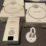 Seville Interior Design Two Towel Ring And One Hook Set - Rustic White Metal NEW