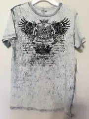 New Uproar Boys T-Shirt Size 10-12 Dye Wash Crunge Cross Wings Cyber Y2K Style