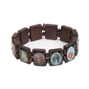 Catholic Jesus Bracelet Mary Angel Bangle Wood Stretch Faith Religious Icon Jewelry