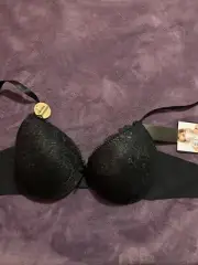 Prima Valentina Lace Bra 34C Underwire Formed Cups Smooth Back Black Lace NWT