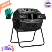 Outdoor Tumbling Composter Dual Rotating Batch Compost Bin, 43 Gallon Black Door