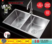860*450*250 Handmade Stainless Steel Under/Topmount Kitchen Laundry Double Sink [44HF8645D]