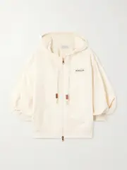 [Moncler] Moncler - Hooded Intarsia-knit Cotton-jersey Cardigan - Cream - small small Cream