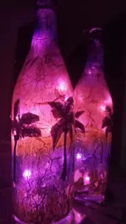 Palm Trees Tropical Sunset Decorated Wine Bottle Art Work With Free Lights