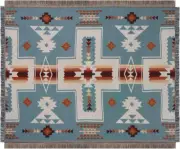 Tribal Blue Aqua Aztec Blanket Rugs Boho Throws Adventure Picnic Beach（50"X60"