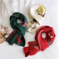 在飛比找Very buy優惠-聖誕雪花小鹿圍巾女冬季韓版百搭軟妹可愛針織麋鹿紅色圍巾