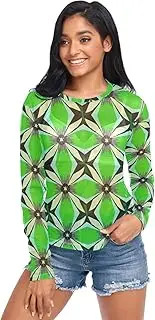 [RPLIFE] Geometric Angular Shapes Green Mesh Sleeves for Women, Sheer Womens Tops S-XXL