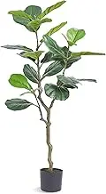 VEVOR Artificial Fiddle Leaf Fig Tree, 4FT/121cm, Secure PE Material & Anti-Tip Tilt Protection Low-Maintenance Faux Plant, Lifelike Green Fake Potted Tree for Home Office Warehouse Decor