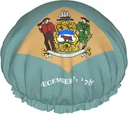 Flag Of Delaware Print Shower Cap For Women Men Reusable Lightweight Soft Bath Hair Cap With Elastic Band