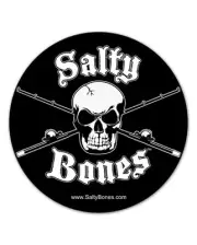 Sticker Signature Salty Bones skull with crossed spearguns round 6" x 6" Decal
