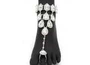 Silver Tone Clear Rhinestone Stretch Toe Ring Anklet