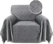 H.VERSAILTEX Cotton Sofa Cover Washable Sofa Couch Covers Textured Geometrical Jacquard Fabric Sofa Cover Living Room Sofa Throws Sofa Slipcovers for Pets, Kids(180cm x 230cm, Medium, Grey)