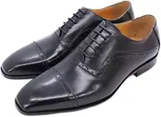 [Generic] Formal Dress Shoes for Men Square Toe Hand-Painted Genuine Leather Block Carving for Work Slip On for Business First Layer Decorate Dress Shoes for Men Men's Leather Shoes