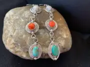 Navajo Spiny, Turquoise & Howlite Sterling Silver Dangle Earrings 01570