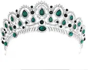 [FrEshn] Queen Crown Rose Gold Pink Vintage Baroque Queen King Hair Jewelry Pearl Crystal Tiara and Crown with Comb Headband Bridal Rhinestone Diadem Queens Crown (Size : Silver Green No Comb)