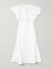 [Chloé] Chloé - + Net Sustain Ruffled Pleated Recycled Cotton-poplin Midi Dress - White - FR 40 FR 40 White
