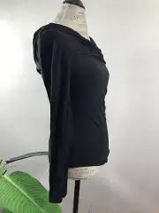 Pearl By Lela Rose Black Ruched Top Long Sleeve T-Shirt Black S
