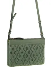 [PIERRE CARDIN] Pleated-Design Leather Cross-Body Bag in Sage