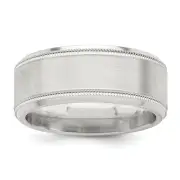 Silver 6mm Brushed Flat Milgrain Beveled Edge Fancy Band Size 12 QWB113B