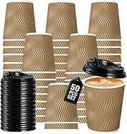 Vivva 50 Pack 8 oz Ripple Wall Paper Cups, Disposable Coffee Cups with Lids, to Go Paper Coffee Cups for Hot/Cold Beverages, Tea, Hot Chocolate, Juice. Ideal for Home, Restaurant, Store and Cafe