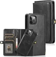 Cavor for iPhone 13 Pro Wallet Case,2 in 1 Magnetic Detachable Case Leather Flip Cover with Stand Feature & Card Slots & Wristlet Strap (6.1")-Black