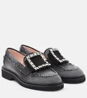 [Roger Vivier] Roger Vivier Viv' Rangers embellished denim loafers AU 4.5 grey